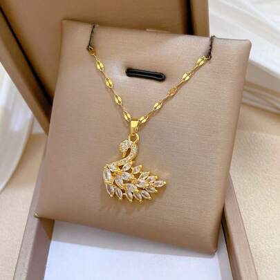 1 chiếc dây chuyền mặt hình thiên nga mạ vàng đính đá CZ dành cho nữ, dây choker bằng thép không gỉ mảnh mai, món quà trang sức thanh lịch dành tặng mẹ nhân Ngày của Mẹ.