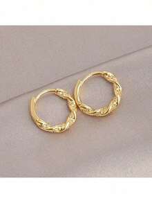 1pair Simple French Style Light Luxury Twisted Hoop Earrings Set With Rhinestones - 1 cặp - Xem 8