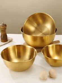 3pcs Stainless Steel Mixing Bowls: Perfect Kitchen Accessories For Restaurants [Silver-Gold 3pcs (17+19.5+22)Cm] - Gold - View 6