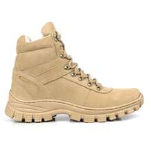 FRT Men's Short Boot, Military Style, Work Boot, Black And Beige Leather - 米色 - 查看 4
