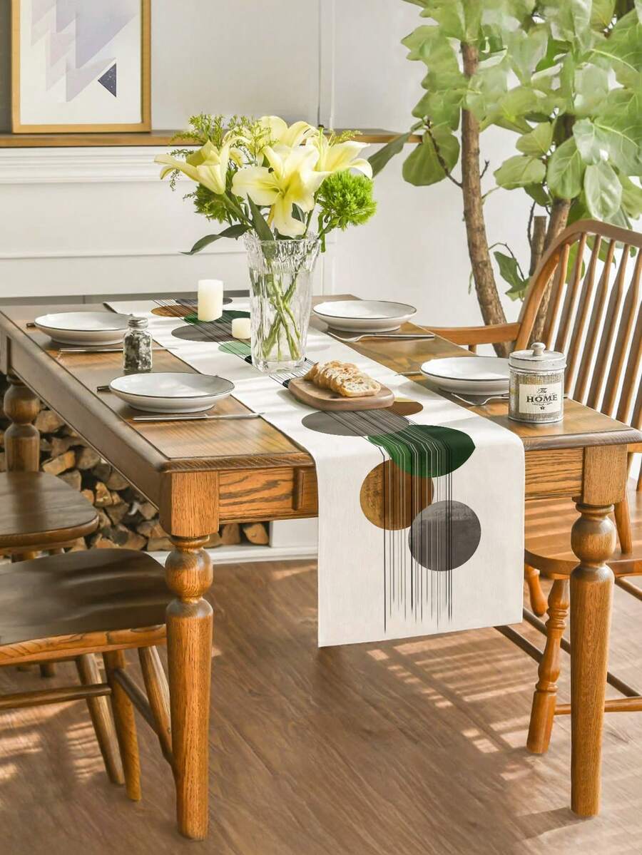 1pc Linen-Like Table Runner, Modern Minimalist Rectangular Tablecloth For Kitchen, Dining Table, Party, Wedding Decor, Washable, Suitable For Entryway, Family Gathering, Coffee Table, Living Room - Multicolor - View 1