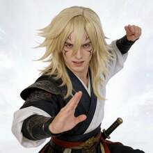 18英寸耐热直发合成动漫角色扮演假发，适合派对，中长蓬松层次直发带刘海，男女通用自然时尚假发，无需胶水，佩戴舒适，耐热，全机器制造，经典时尚假发，高密度柔软发丝。 - 彩色 - 查看 6