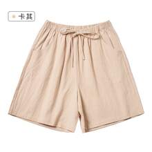 Spring Summer New Cotton Linen Shorts For Women, Thin A-Line Wide-Leg High-Waisted Slimming Plus Size Loose Casual Shorts For Women - 1032五分-卡其 - 查看 4