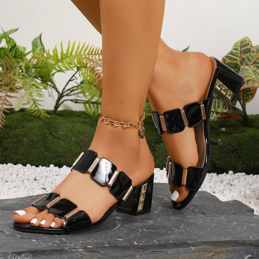 2026新款女士高跟凉鞋，适合海滩和居家穿着，四季皆宜 - 黑色 - 查看 1