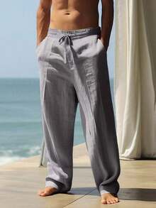 Men's Breathable Linen Loose Casual Sports Pants, Suitable Beach, Spring/Summer - 淺灰色 - 查看 2
