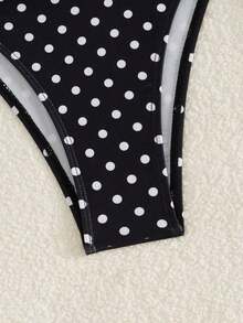 Women's Polka Dot Halter Bikini Set, Cute Tie-Side Swim Bottoms, Medium Stretch Fabric, Perfect For Beach Vacation Summer - 黑白 - 查看 8