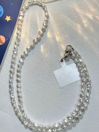 Dây đeo điện thoại ngọc trai bất đối xứng tối giản, thanh lịch, dây đeo chéo dài có mặt dây chuyền chống rơi, đa năng dành cho nữ.