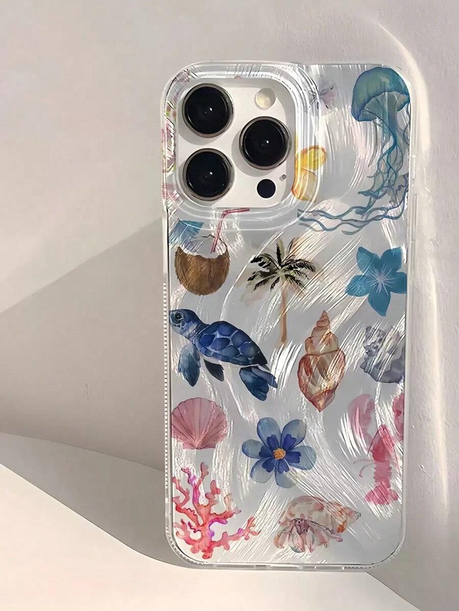 1 pieza Funda de teléfono a prueba de golpes con cubierta completa de TPU con estampado de medusa y plumas, compatible con Apple 16, 15, 14, 13, 12, 11 Pro Max y Series, resistente al agua y a los arañazos - 1 unidad - Ver 1