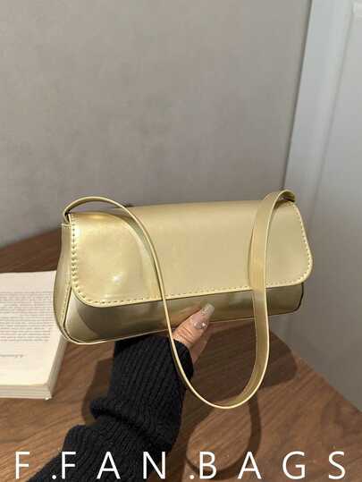 Bolso de hombro y axila de unicolor minimalista de moda coreano de verano con acabado brillante y lacado, nueva llegada 2026