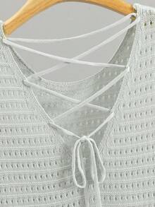 GIGOGOU 夏季镂空女士针织T恤休闲系带度假沙滩短袖上衣 - 灰色 - 查看 9