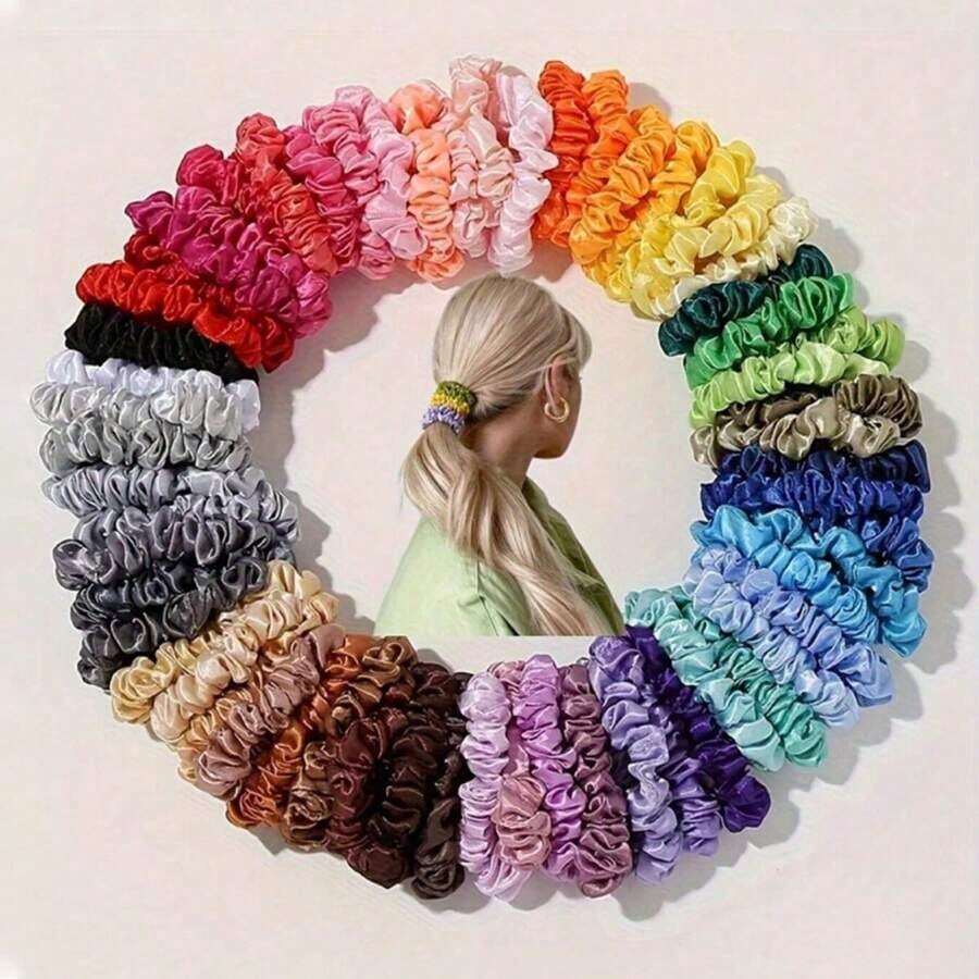 12pc Elegant Solid Satin-Like Hair Scrunchies, For Women, Hair Tools, Beauty Accessories, Curly, For Women, Fall, Travel, Hair Tools, Accessories Women, Hair Stuff, Curly Hair, Scrunchies, Scrunchie, Scrunchies Hair, Curly, Gifts, Travel, Gifts For Women, Hair Stuff, Stocking Stuffers, Stocking Fillers, Stocking Stuffers For Women, Stocking Fillers Women Hair Ties Ponytail Holder Hair Accessories - 12pcs Multicolor - View 1
