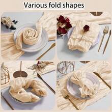6/12/24pcs Cream Balinese Cheesecloth Napkins Decor, Suitable For Outdoor Events Such As Weddings, Bridal And Baby Showers, Birthday Parties, Mother's Day, Home Decor, Family Gatherings, Banquets, Receptions, Buffets, Picnics And Various Theme Parties. - Multicolor - View 5