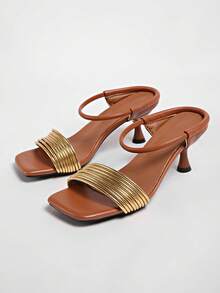5cm New Colorblock Minimalist Wedge Thong Sandals, Women's Open Toe High Heels For Summer 2025 - Brown - View 5