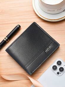 HOVI'S 1pc Men's Short Bifold Wallet, Business Minimalist Style, Multiple Card Slots & Zipper Coin Pouch, Compact PU Leather Card Case, Suitable For Daily Use & Business Commute - Black - View 6