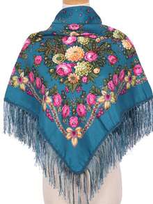 1pc Bohemian Vintage Printed Polyester Large Square Scarf With Tassels, Versatile Scarf Shawl For All Seasons - Multicolor - View 8