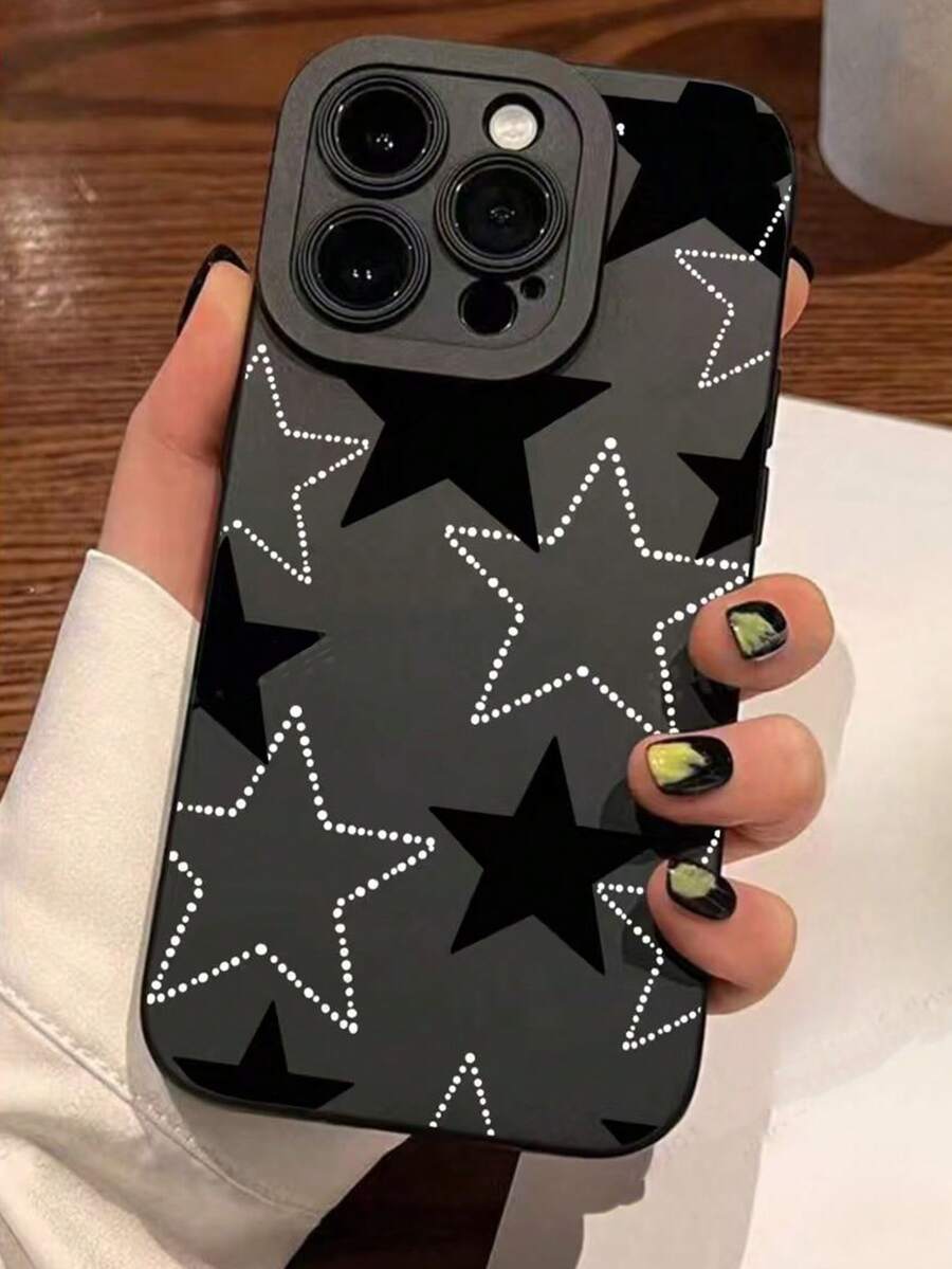 1 chiếc ốp lưng TPU mờ hình ngôi sao chống rơi, tương thích với điện thoại Apple 17Air/17promax, 16pro, 11, 15PROMAX, 14PROMAX - màu đen - Xem 1