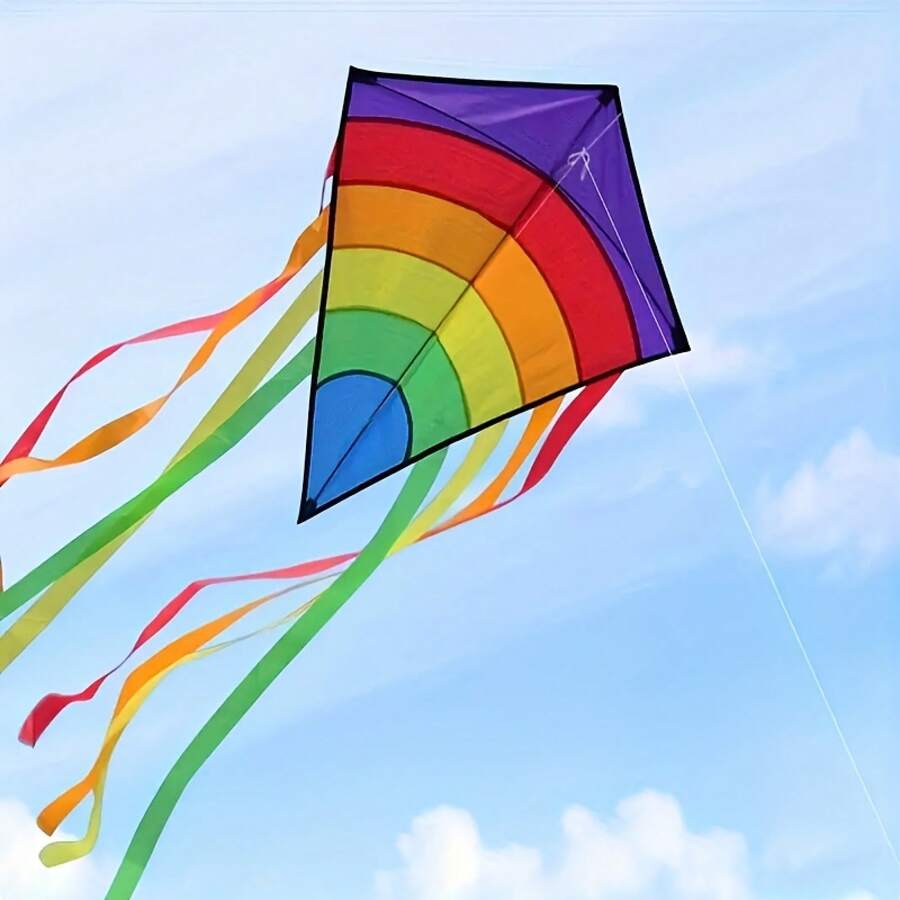 1 Vibrant Rainbow Diamond Kite - Durable Polyester Fiber With Colorful Tassels, Perfect For The Beach, Park, And Outdoor Entertainment - Purple/Red/Yellow, Beach Accessory