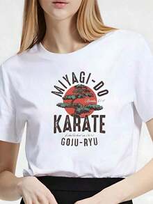 Japanese Anime Graphic Print T-Shirt, Fashionable Casual T-Shirt With Crew Neck, Short Sleeve, Plus Size T-Shirt ........Tops,Home,Blouses - 白色 7 - 查看 1