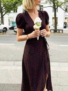 Đầm nữ HoloChill 2026 in họa tiết phối màu cổ chữ V, kiểu dáng thường ngày, đầm mùa hè kiểu dáng thường ngày thắt nơ, đầm dự tiệc thanh lịch, đầm đi biển, đầm dự đám cưới, đầm sinh nhật, đầm đi nghỉ mát. - màu đen - Xem 6