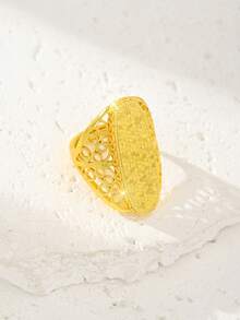 1pc New Crafted Luxurious Shiny Gold-Tone Women's Ring - Made Of Copper Plated With 18K Gold - Adjustable Open Size - Middle Eastern & African Vintage Style - Extremely Gorgeous Ring - Yellow Gold - View 3
