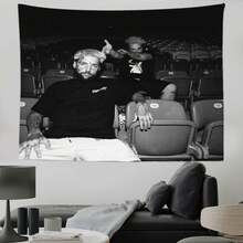 1pc Suicide$ G59 Hip-Hop Rap Music Art Tapestry - Funny Meme Black & White Photo Print On Peach Light Beige Fabric, Horizontal Indoor Wall Decor For College Dorm, For Man Cave, Parties, Graduation & Christmas Gifts, Hip Hop Decor, Party Decoration, Vibrant Mural, Quality Artwork, Smooth Texture - 彩色 - 查看 1