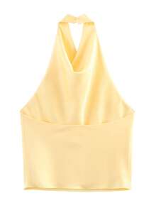 Sexy Women's Satin Camisole Backless Blouse, Elegant Fashion Evening Party Tank Top Casual Summer - Yellow - View 8