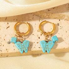 1 Pair Of Elegant Green Charm Hoop Earrings, Women's Waterproof Fashion Jewelry, Suitable For Daily And Holiday Wear, Novel Earrings - 粉色 - 查看 9