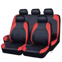 Universal Artificial Leather Car Seat Covers, Full Set Airbag Compatible, Breathable, Fit For Sedan, Truck, SUV, Luxury PU Material, Black With Red Trim - Leather - View 11