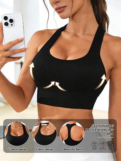 Sujetador deportivo para mujer con efecto push-up, de secado rápido y transpirable. Camiseta interior femenina ideal para fitness, yoga y running. Sujetador deportivo con tela de alta elasticidad que hace que los pechos se vean talla grande rectos y con buen soporte.