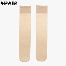 4 Pairs Skin-Tone Semi-Sheer Stockings, Fashionable & Versatile For Daily Wear - Apricot - View 5