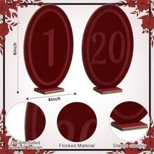 Wedding Velvet Table Numbers 1-20 Wood Wedding Bar Sign With Stand Burdy Oval Table Numbers For Reception Wooden Tables Markers For Anniversary Event Party - 勃根地紅 - 查看 2