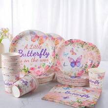 Bộ đồ dùng ăn uống dùng một lần chủ đề bướm, bao gồm đĩa giấy 7/9 inch, cốc giấy, khăn giấy, thích hợp cho tiệc sinh nhật, lễ hội, họp mặt, dã ngoại, lễ kỷ niệm, tiệc cưới, tiệc trà, lễ tốt nghiệp. - Nhiều màu - Xem 1