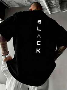 GRDR Kaos Pria Kasual Hitam dengan Motif Huruf, Leher Bulat, Lengan Pendek, Nyaman & Modis - Hitam - View 3