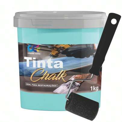 Tinta para Chalk 1Kg Base Água com Rolinho de 5cm Universal Restauração para Madeira MDF Azulejo Alumínio Cerâmica Ferro Móveis Plástico Metal Vidro Portão Restauradora