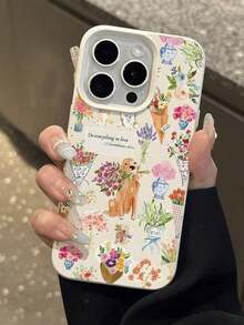 Paquete de 1 - Funda para teléfono totalmente nueva, suave, antideslizante y texturizada - Diseño con estampado de ramo en acuarela y cachorros - Compatible con iPhone 17, 17 Air, 17 Pro Max, 16E, 16 Pro Max, 15 Pro, 14 Pro, 13 Pro, 12 Pro, 12, 11, 11 Pro Max - Color 1 - Ver 5