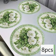 Vintage Green Floral Round Placemats, Elegant & Premium, Available In Multiple Specifications, Size 14.17in (36cm) In Diameter. 100% Polyester, Machine Washable, Hand Washable And Dry Cleanable, Non-Slip & Heat-Resistant, Ideal For Daily Dining, Home Decor, Infusing Vintage Natural Atmosphere Into Your Table, A Top Choice To Elevate Your Home Style. - Multicolor - View 12