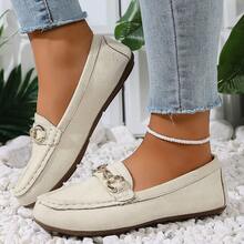 Women's Summer New Flat Loafers, Metal Buckle Decor, Fashion Versatile Slip-On, Comfortable For Casual, Travel, Vacation Wear - Off White - View 7