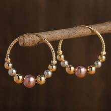 Bohemian Elegant Large Hoop Earrings, Suitable For Women's Party, Wedding, Minimalist Fashion Daily Wear Jewelry Statement Gift - Gold - View 3