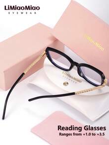 LiMiaoMiao Unisex Cat Eye Reading Glasses, Vintage, Clear, Computer Reading, Magnification +1.0 To +3.5, With Case And Cloth, Suitable As Holiday Gift - Transparent - View 9