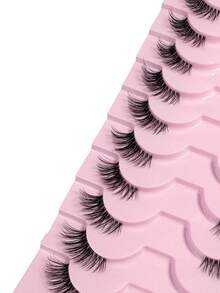 10 Pairs Mini Cute Super Short Half-Eye False Eyelashes, Fine Transparent Lash Roots, Ends Lengthened, Natural Curly Appearance, Reusable, Suitable For Small Eyes Ladies Daily Makeup And Dates - Black - View 7