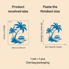 在绿色的椰子树下，停着一辆小汽车。窗贴和墙贴，自粘式，适用于客厅、卧室、学校、办公室和浴室。 - A - 查看 8