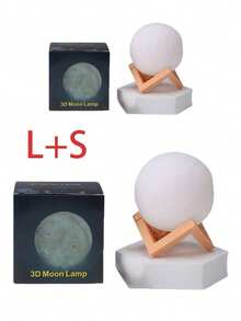 1pc Creative INS Moon Lamp Bedside Table Lamp Bedroom Nightstand Small Night Light Star Projection Dream Light (Plastic Bracket Color Is Random) - White - View 15