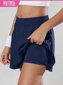 1pc VUTRU Elastic Waist Shorts With Pockets, Lightweight For Yoga Studio, Fitness, Summer - Dark Blue - View 1