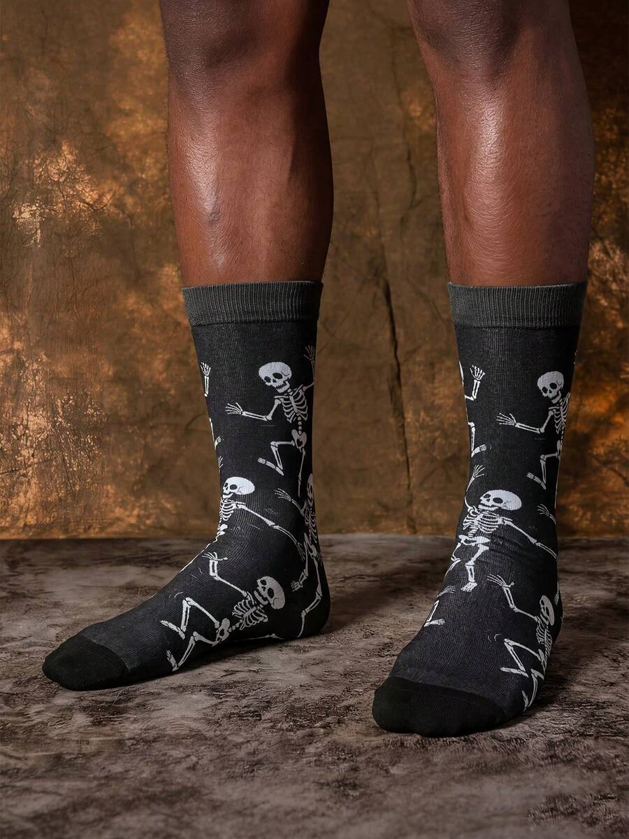 1/3 双趣味暗黑骷髅元素中筒袜，男士中筒袜，创意夏季款 - 彩色 - 查看 1