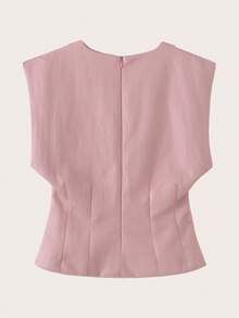 Áo vest da xếp ly cổ tròn không tay, thích hợp cho mùa xuân và mùa thu. - Hồng - Xem 2