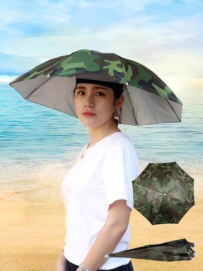 1 pieza Sombrero paraguas plegable, sombrero de pesca para exteriores para protección solar, protección contra la lluvia, senderismo, camping, sombrero de pesca paraguas portátil, protección UV para camping y pesca