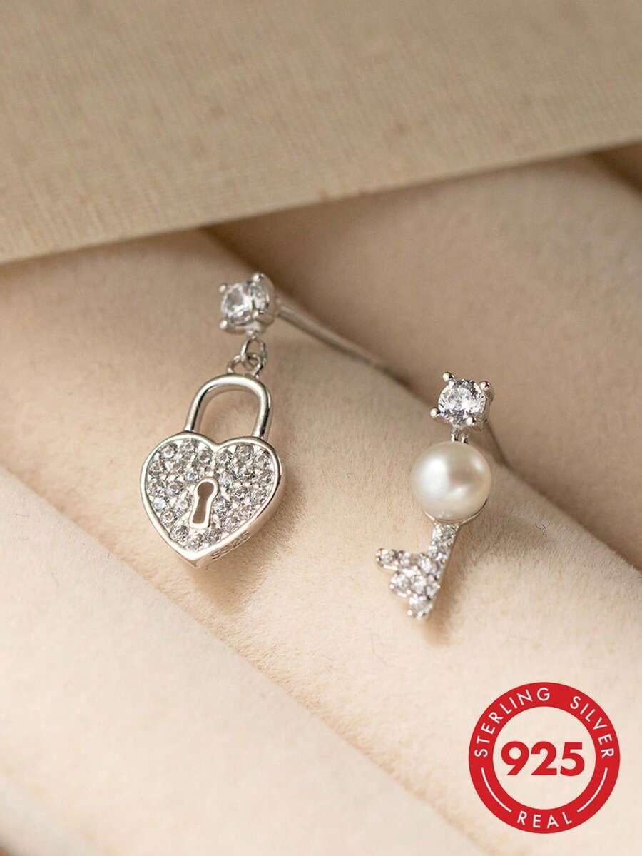GAGAFEEL 1 Đôi bông tai bạc S925 cao cấp, đa năng, hình trái tim đính đá Cubic Zirconia và ngọc trai giả, thích hợp làm quà tặng Ngày Valentine, sinh nhật cho bạn gái và bạn bè. - Bạc - Xem 1