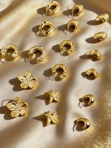 6-18pcs Fashion Jewelry Earrings Set For Women, Including Teardrop, Floral, Geometric, Wooden C-Shaped Earrings, Suitable For Different Occasions - Gold - View 6