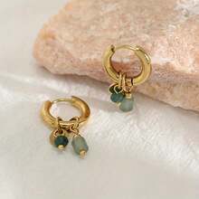 1 Pair Of Elegant Green Charm Hoop Earrings, Women's Waterproof Fashion Jewelry, Suitable For Daily And Holiday Wear, Novel Earrings - 粉色 - 查看 4