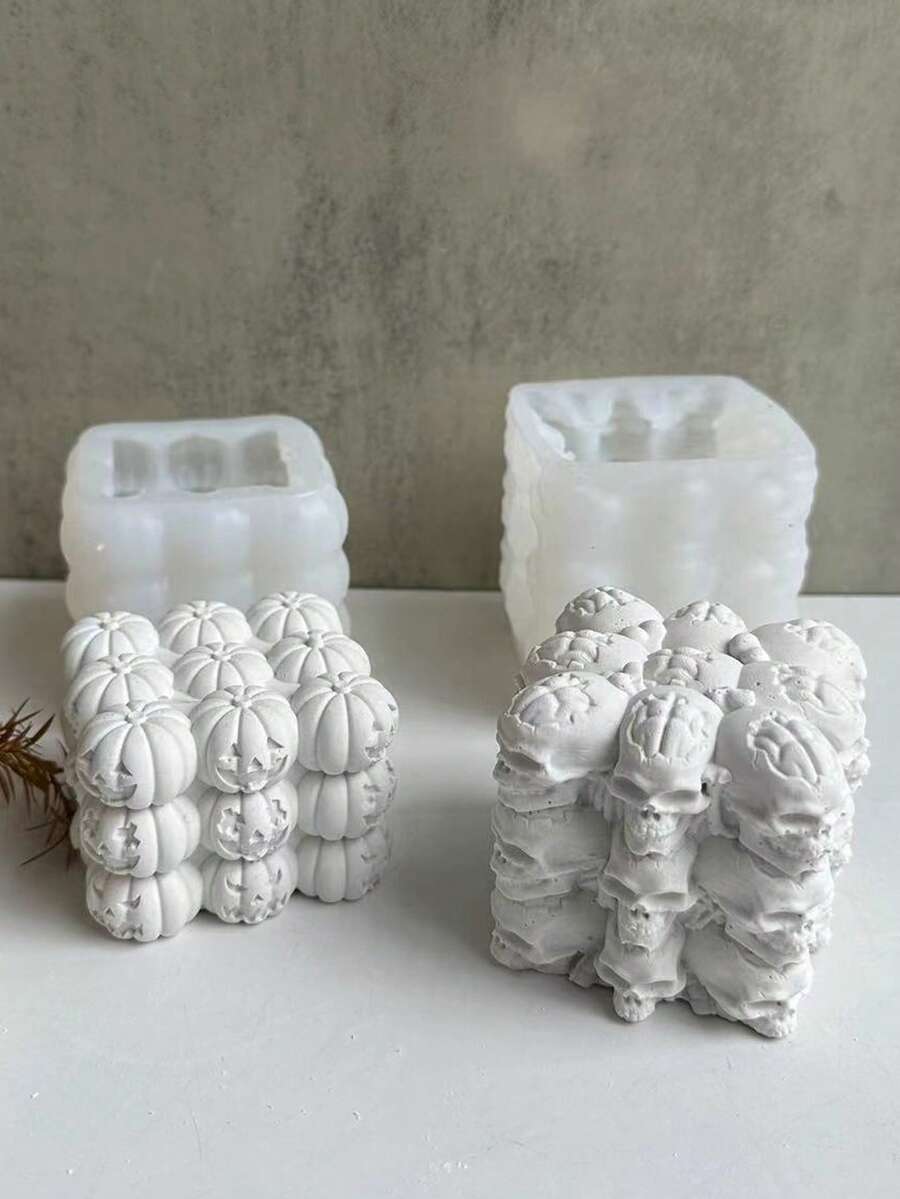 1个万圣节骷髅南瓜DIY硅胶模具 - 白色 - 查看 1